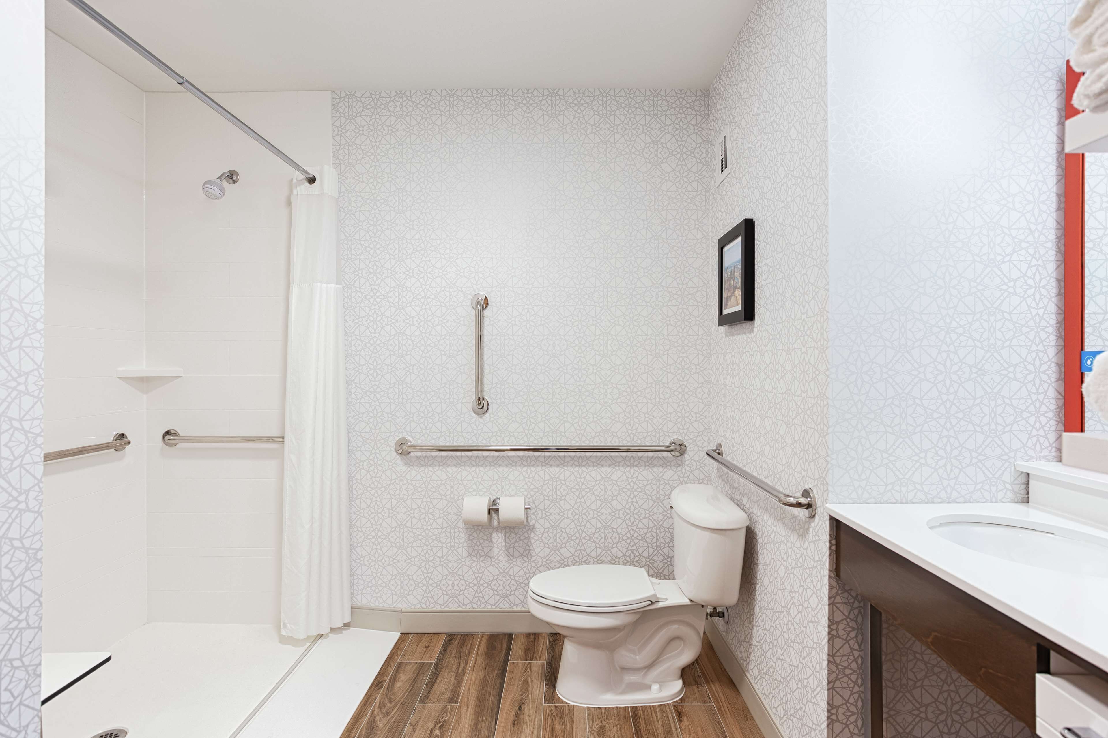 room, 1 king bed, accessible (mobility & hearing, roll-in shower) | bathroom | free toiletries, hair dryer, towels