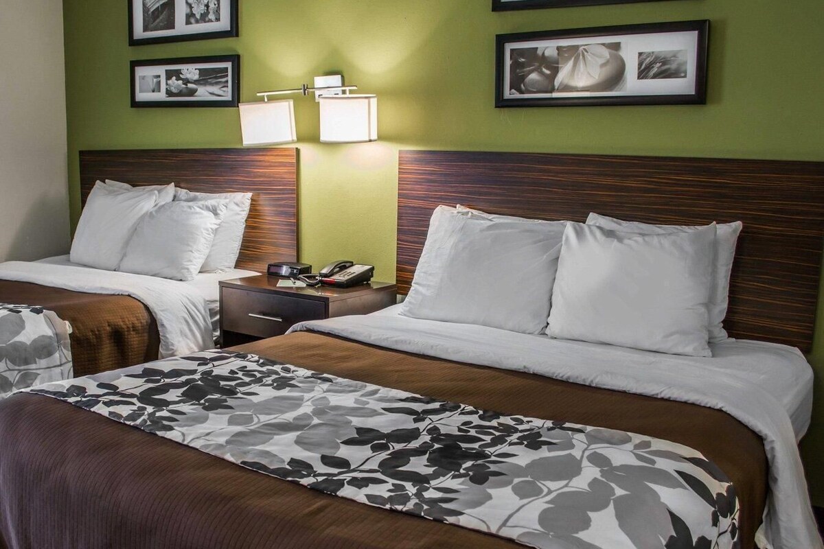 Standard Room, 2 Queen Beds, Non Smoking | Desk, laptop workspace, blackout drapes, iron/ironing board