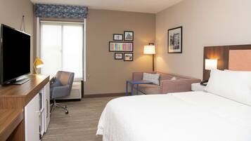 Premium bedding, pillowtop beds, desk, laptop workspace