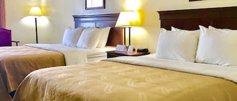 Standard Room, 2 Queen Beds, Non Smoking | In-room safe, desk, iron/ironing board, free cribs/infant beds