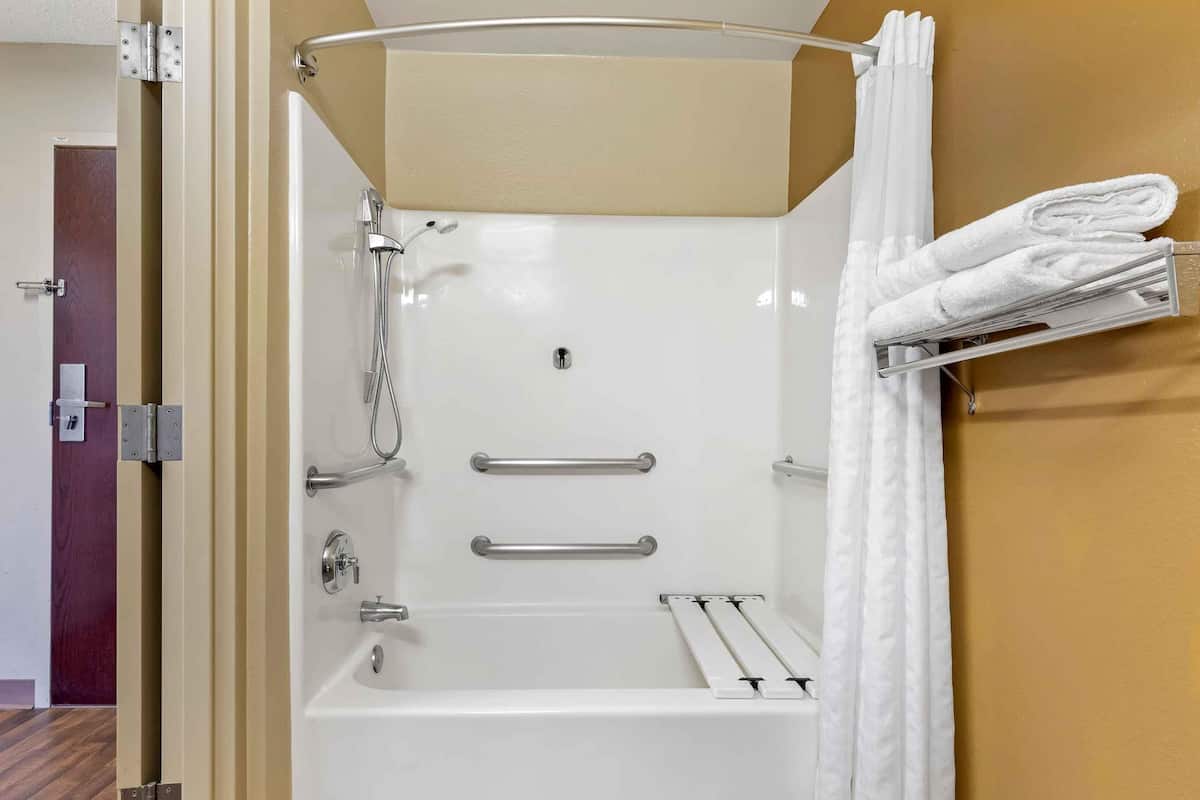Deluxe Studio, 1 Queen Bed with Sofa bed, Accessible, Non Smoking | Bathroom | Combined shower/bathtub, free toiletries, hair dryer, towels
