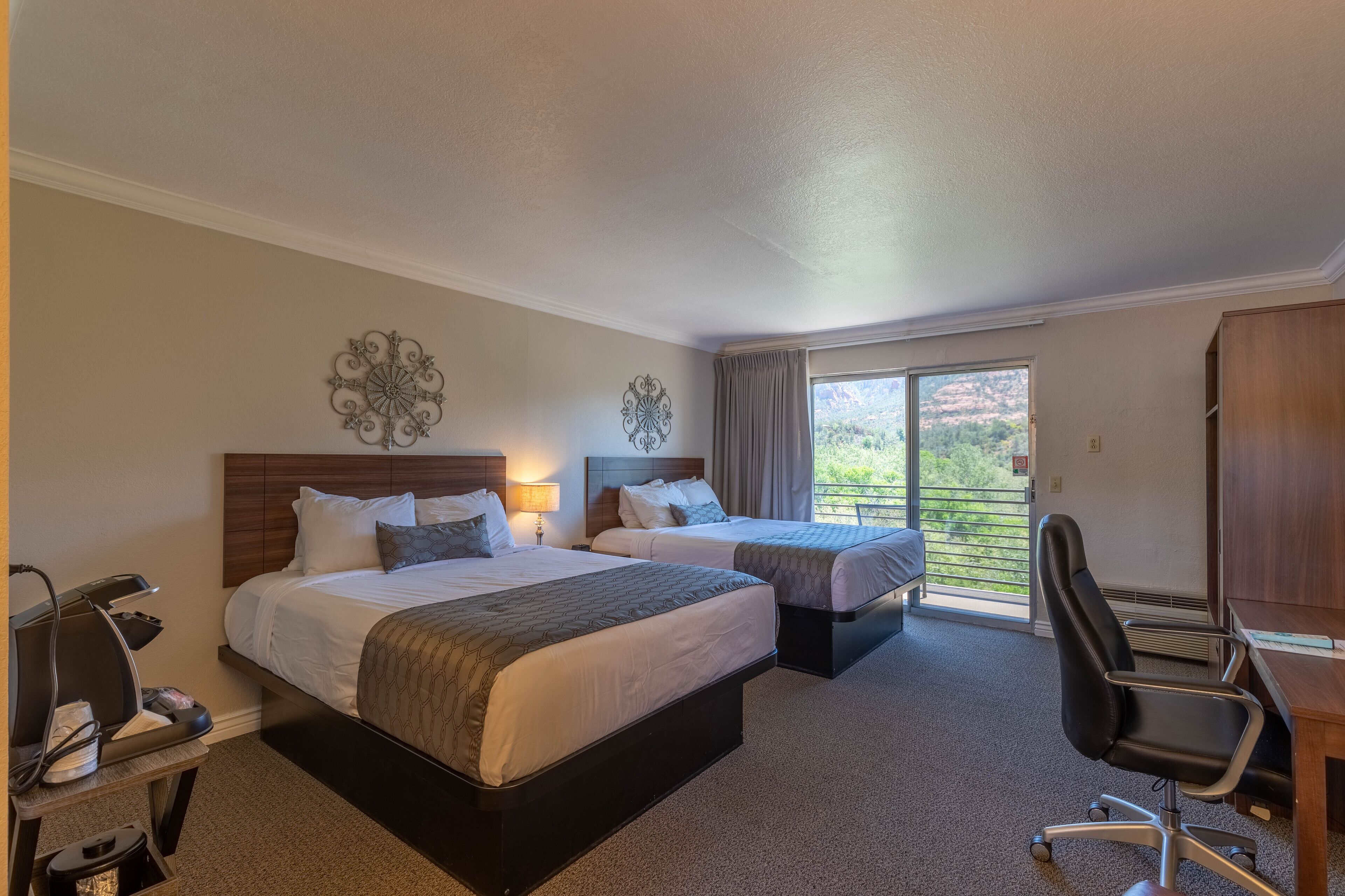 premium room, 2 queen beds | premium bedding, desk, blackout curtains, iron/ironing board