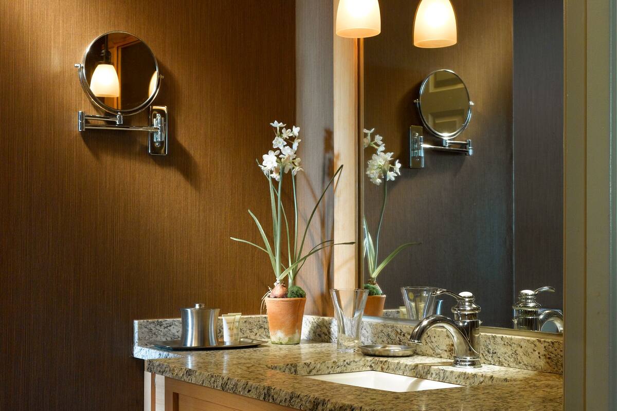 eco-friendly toiletries, hair dryer, towels, soap