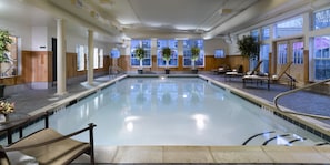 Indoor pool, open 7:00 AM to 9:00 PM, sun loungers