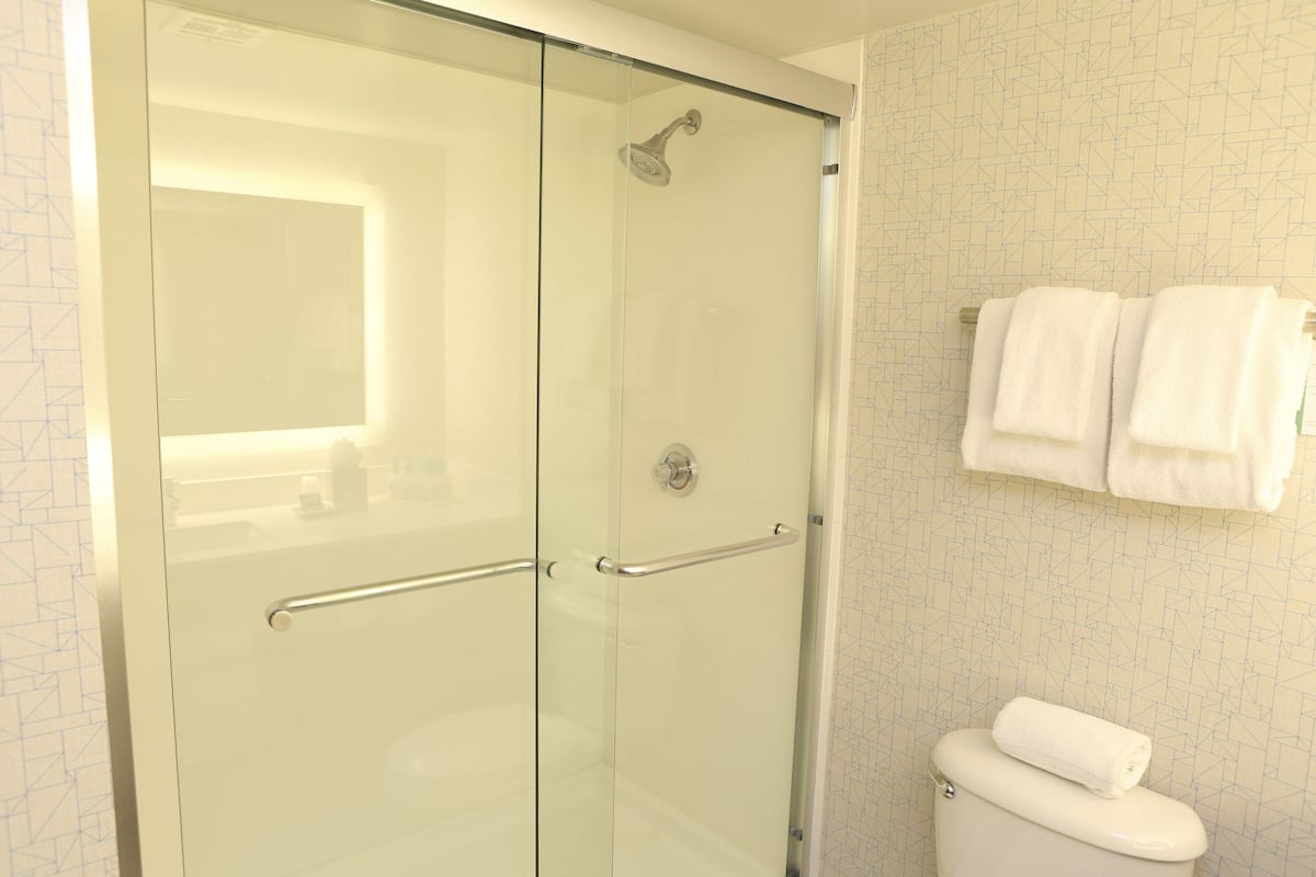 standard room, 1 king bed | bathroom | hair dryer, towels