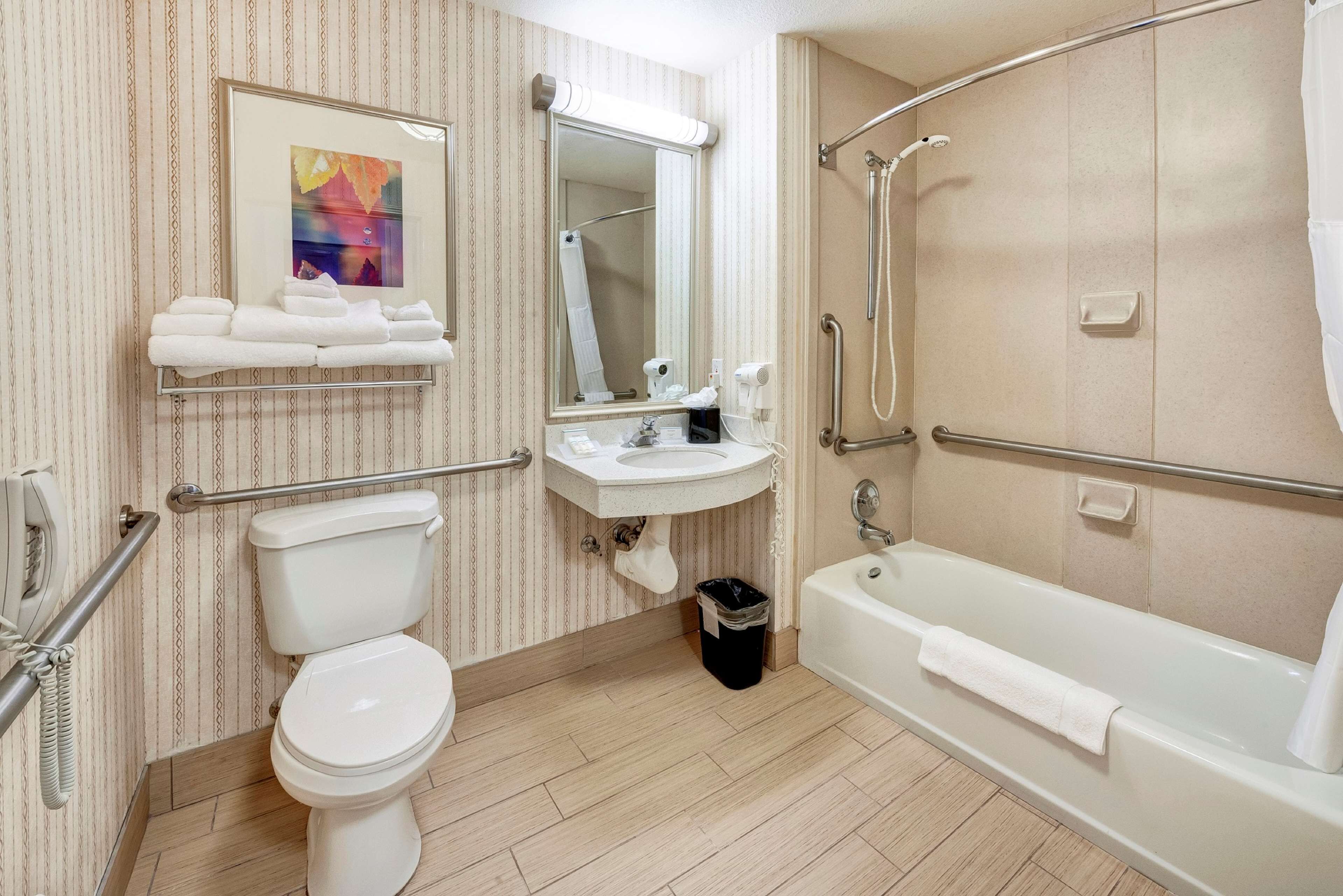 one king bed, accessible | bathroom | free toiletries, hair dryer, towels, soap