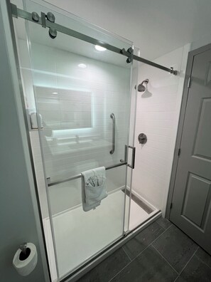 Combined shower/tub, free toiletries, hair dryer, towels