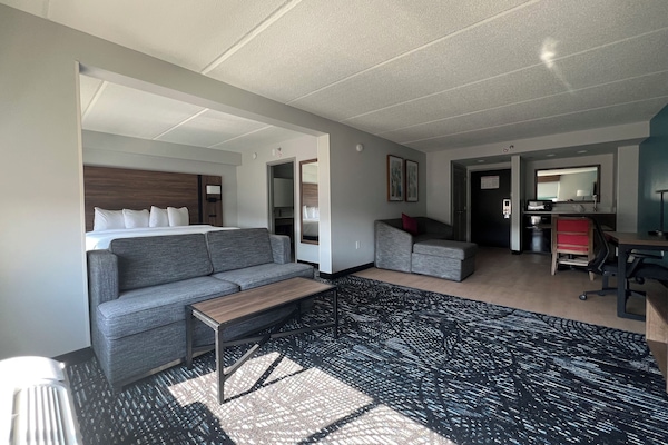 Suite, 1 King Bed, Non Smoking | In-room safe, desk, laptop workspace, iron/ironing board