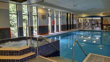 Relax by the pool, where a hot tub and steps invite you to unwind.