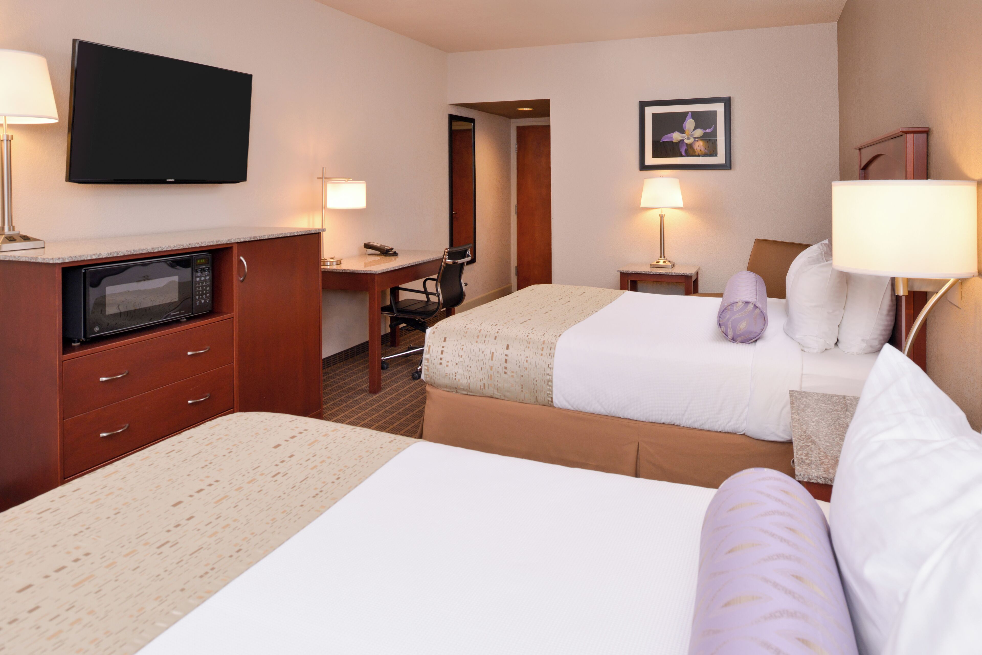deluxe room, 2 queen beds, non smoking, refrigerator & microwave | blackout curtains, soundproofing, iron/ironing board