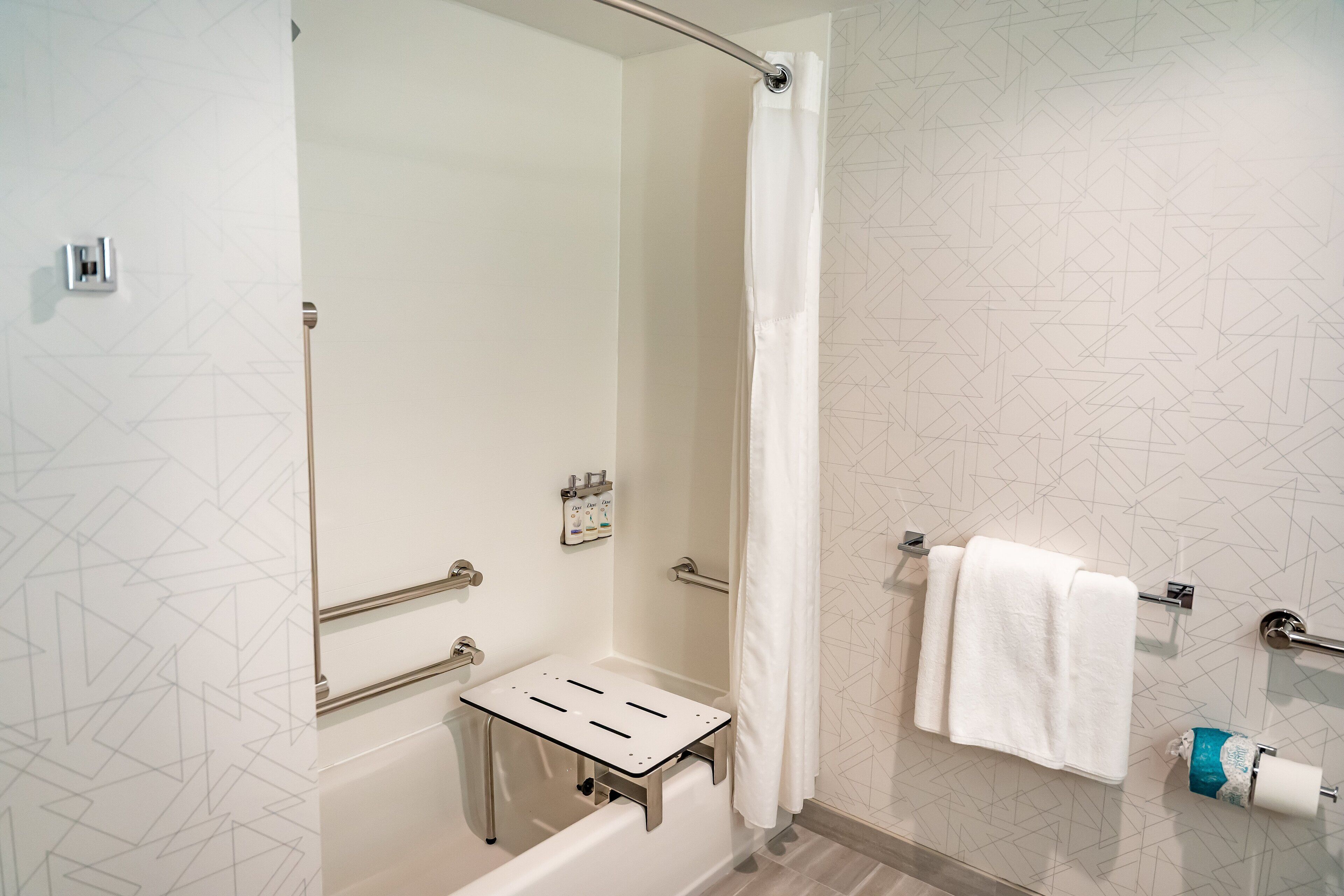 Eco-friendly toiletries, hair dryer, towels