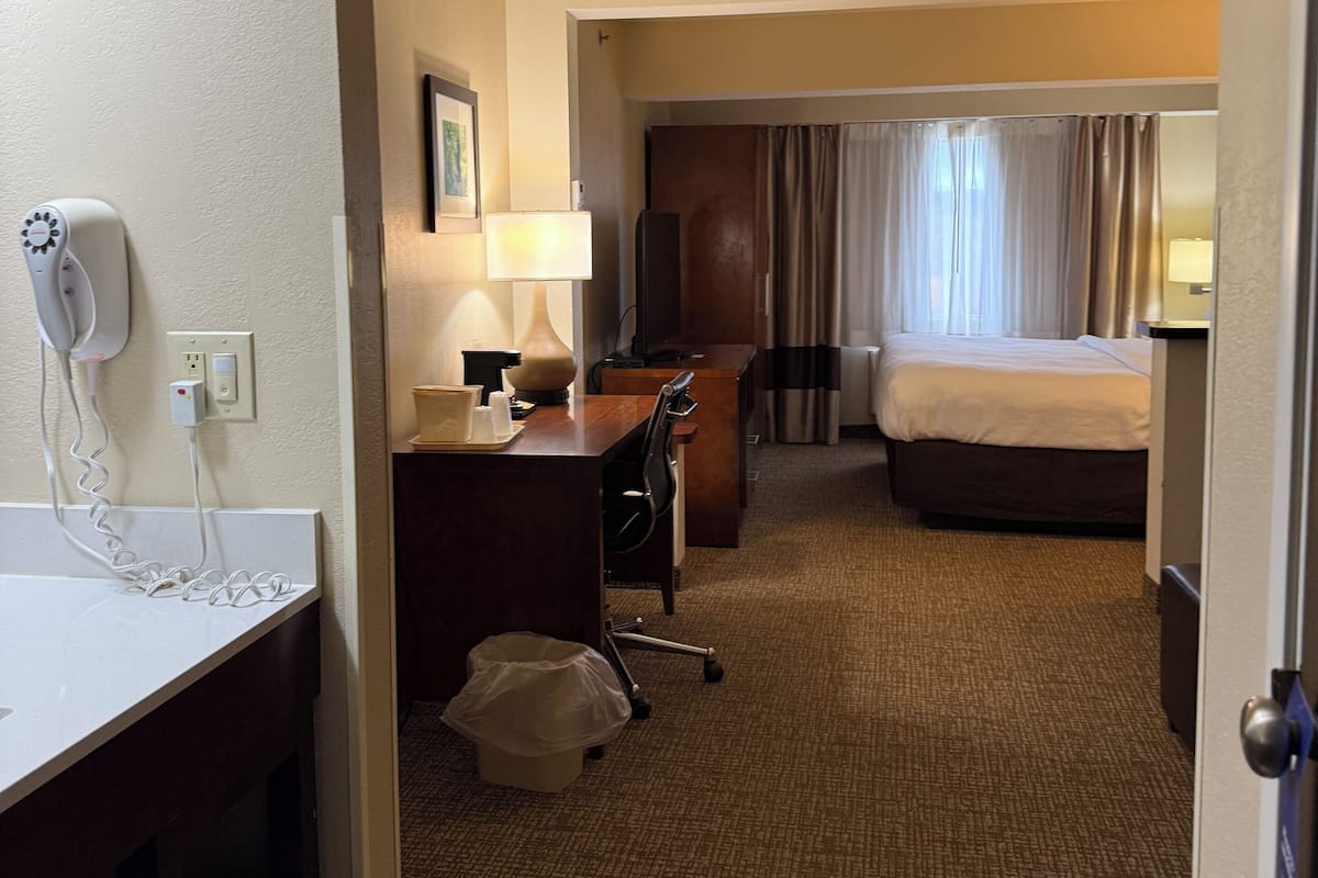 Premium bedding, desk, blackout curtains, iron/ironing board