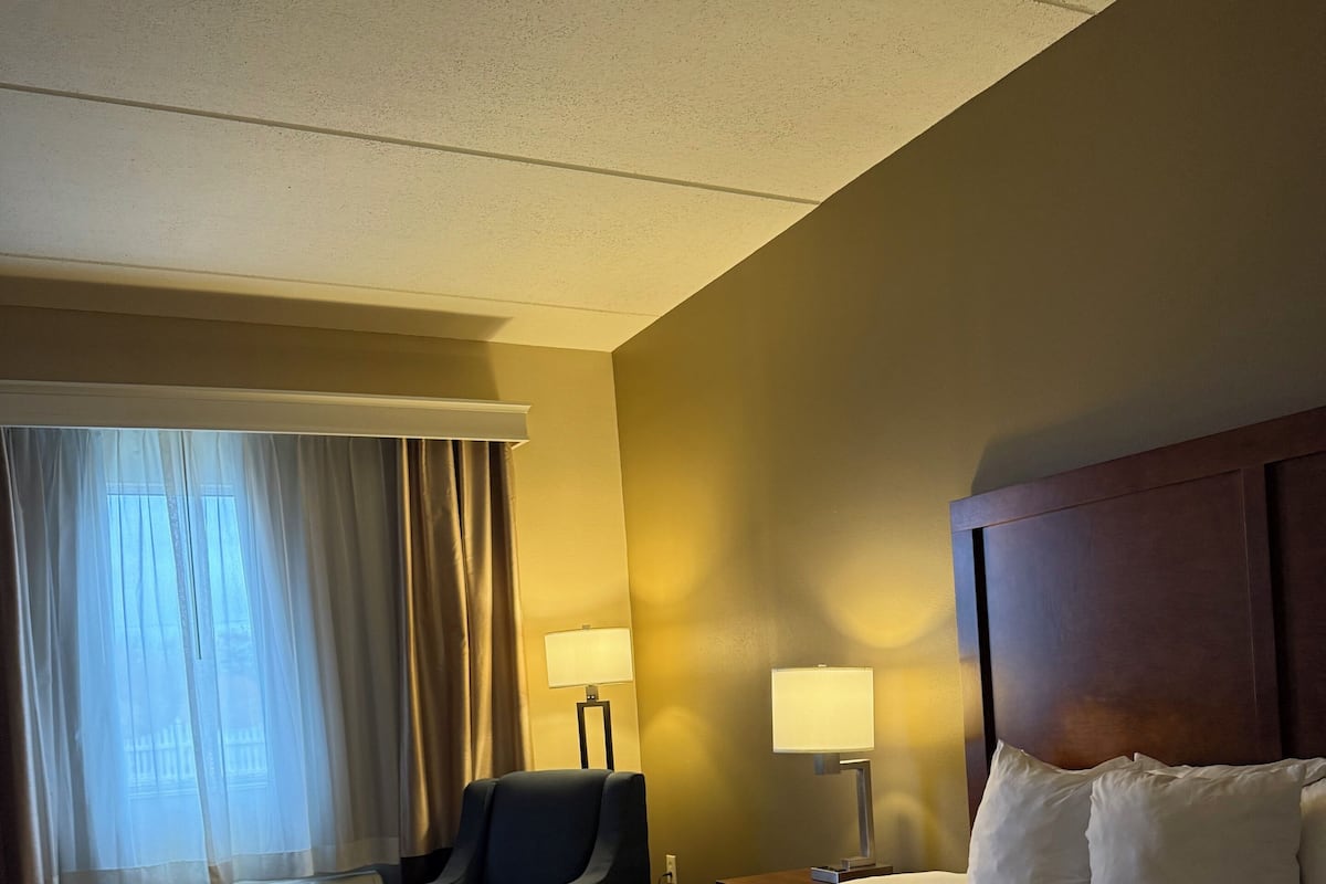 Premium bedding, desk, blackout curtains, iron/ironing board