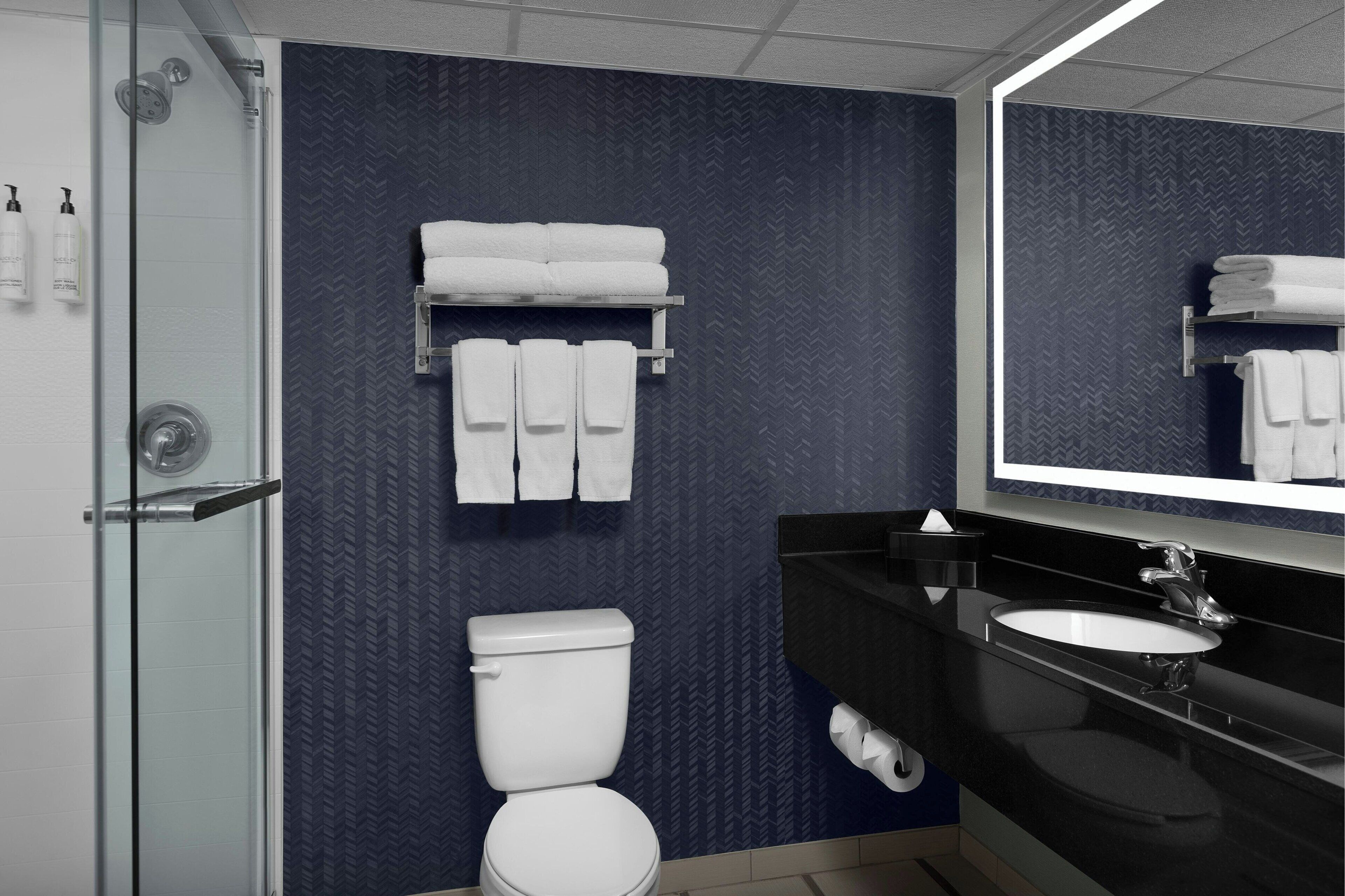 room, 1 king bed with sofa bed | bathroom | shower, free toiletries, hair dryer, towels