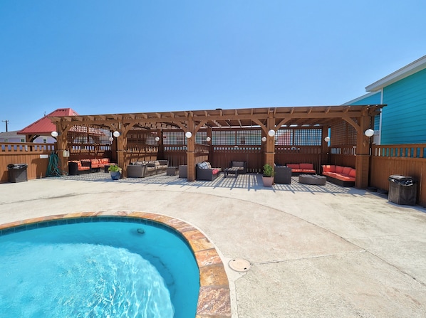 Outdoor pool, open 9:00 AM to midnight, sun loungers