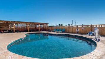 Outdoor pool, open 9:00 AM to midnight, sun loungers