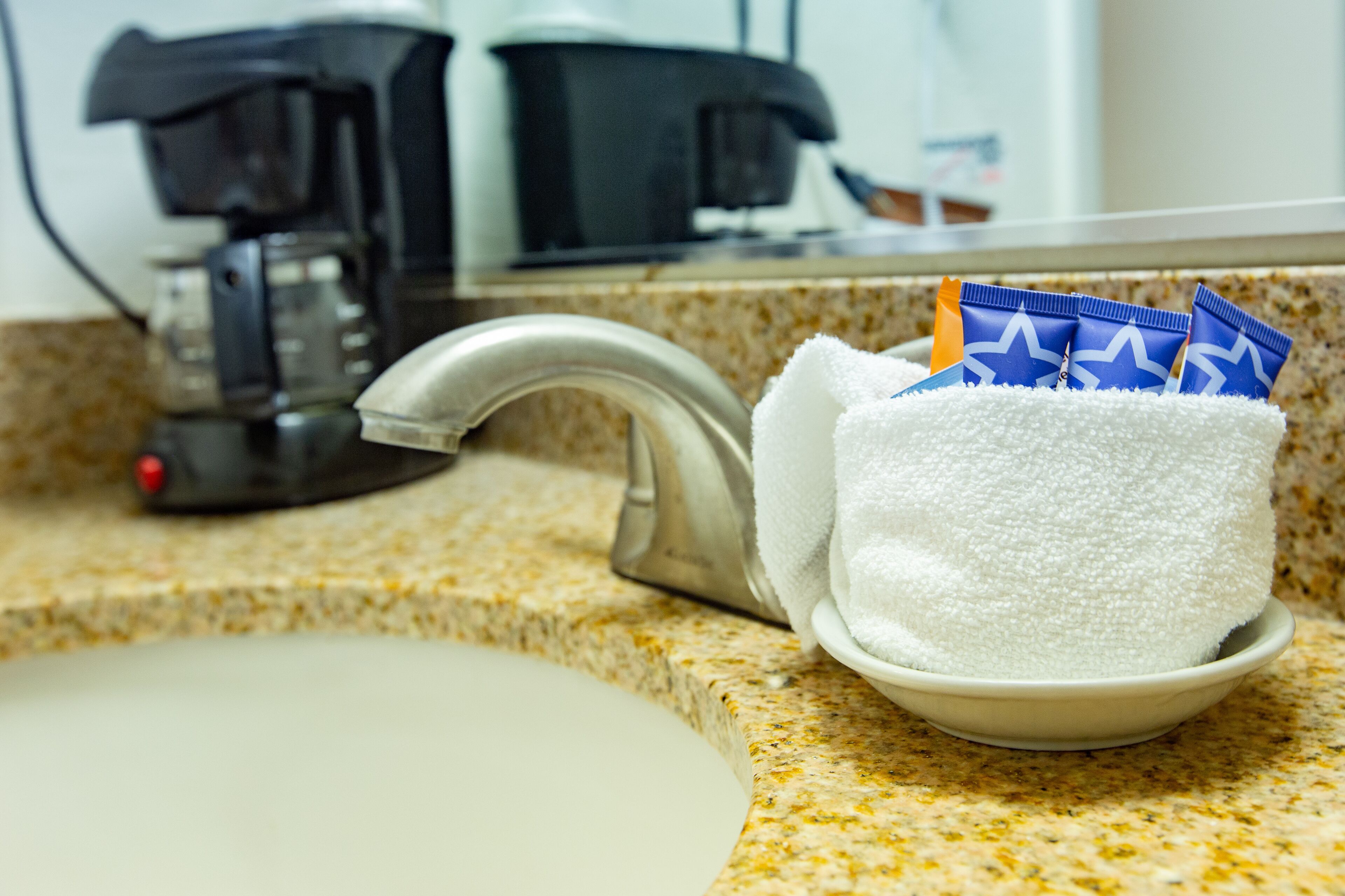 free toiletries, hair dryer, towels