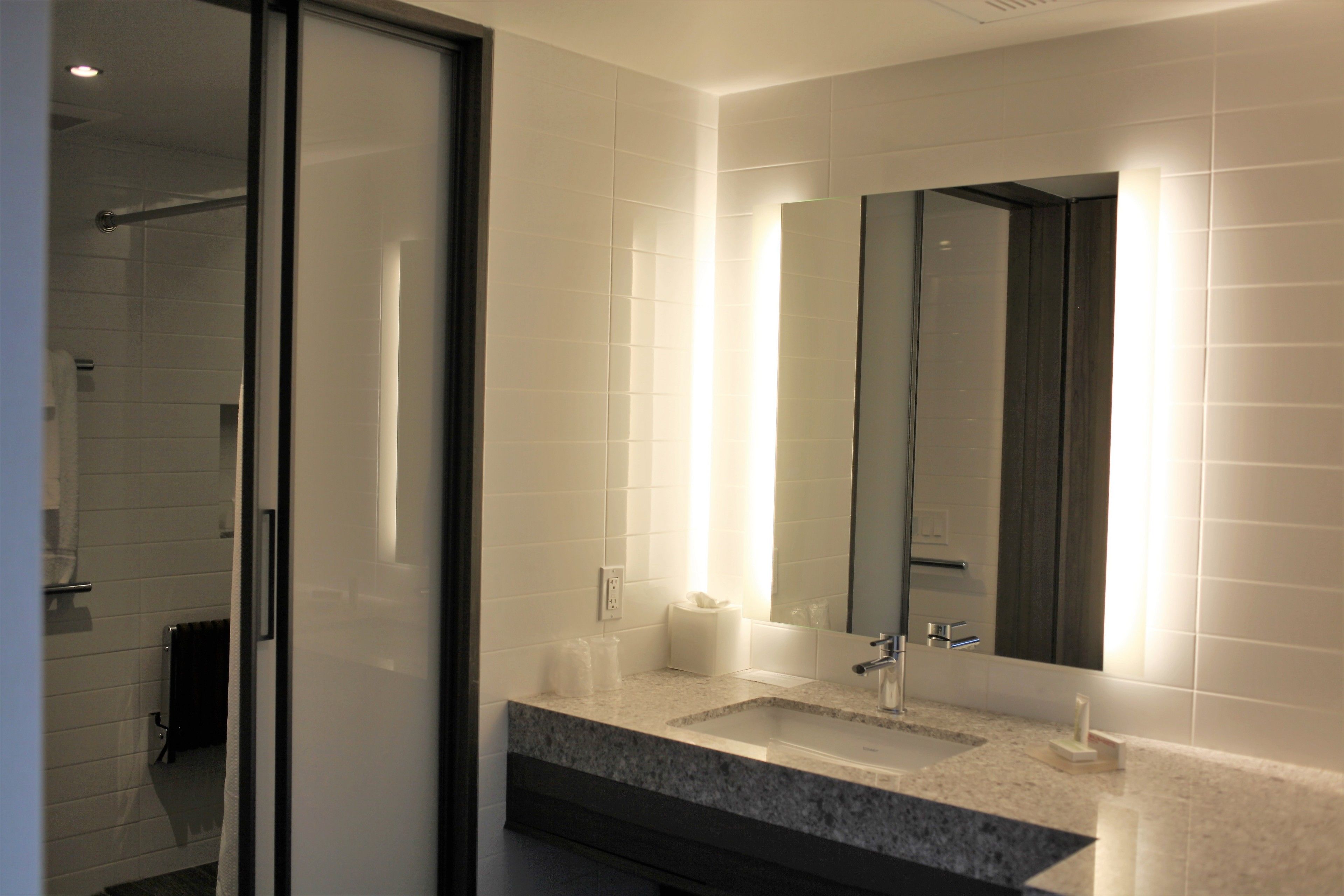 shower, rainfall showerhead, designer toiletries, hair dryer