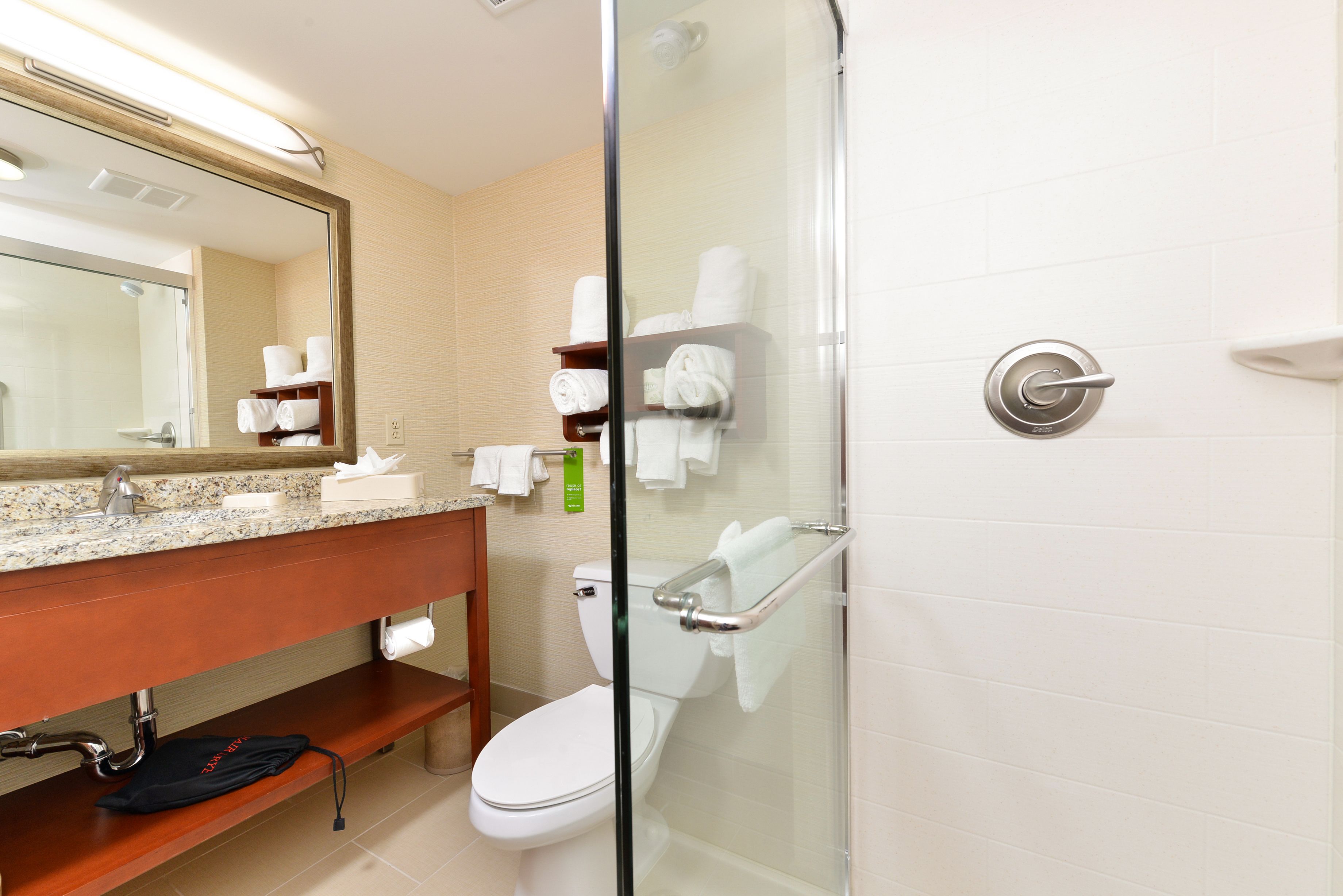 shower, free toiletries, towels