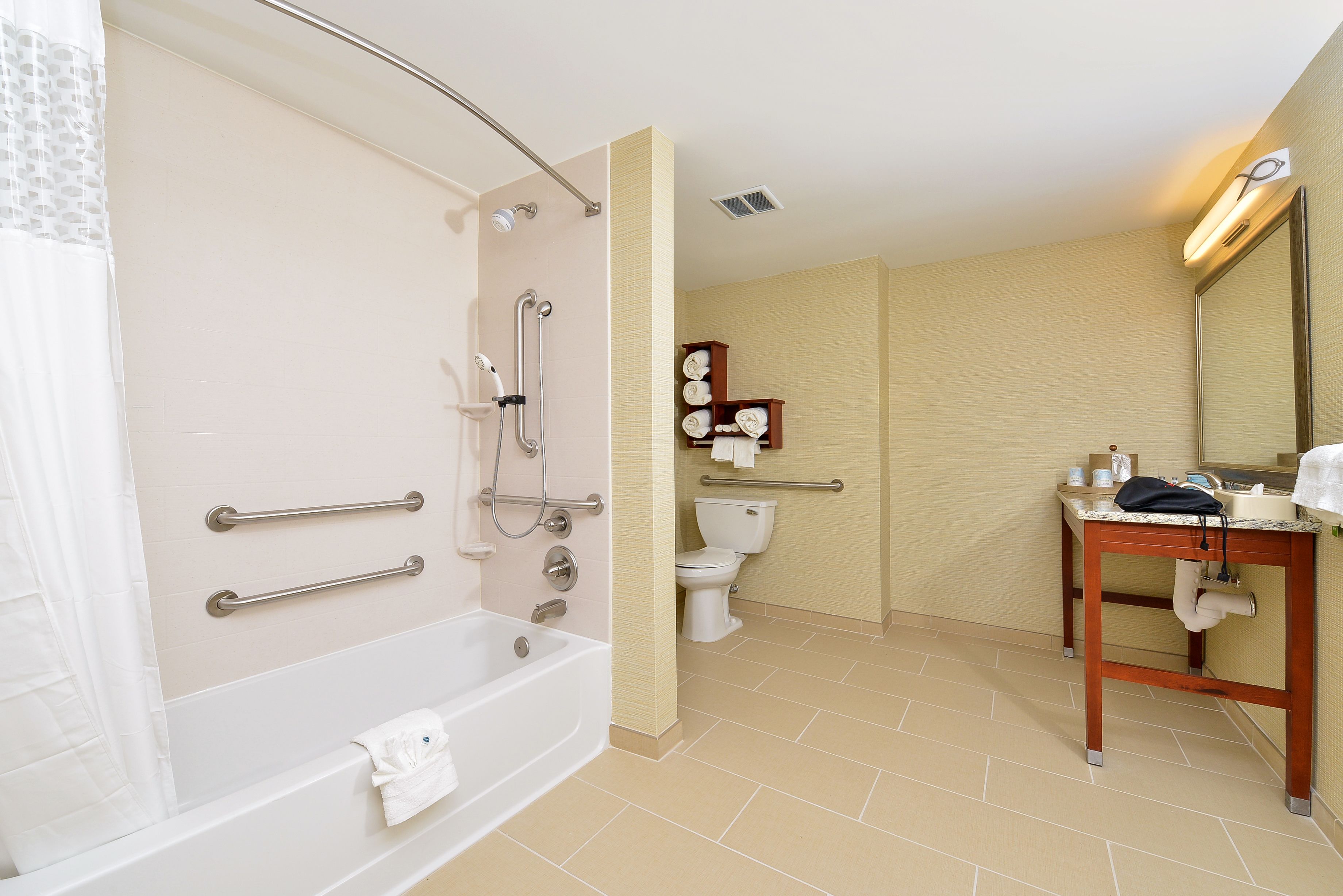 shower, free toiletries, towels