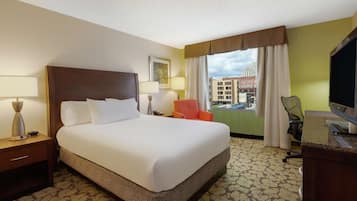 Premium bedding, down comforters, desk, blackout drapes