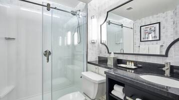 Eco-friendly toiletries, hair dryer, towels, soap