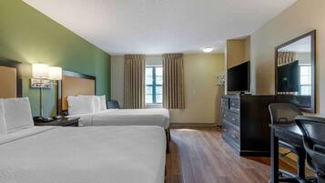 Desk, laptop workspace, free WiFi, bed sheets