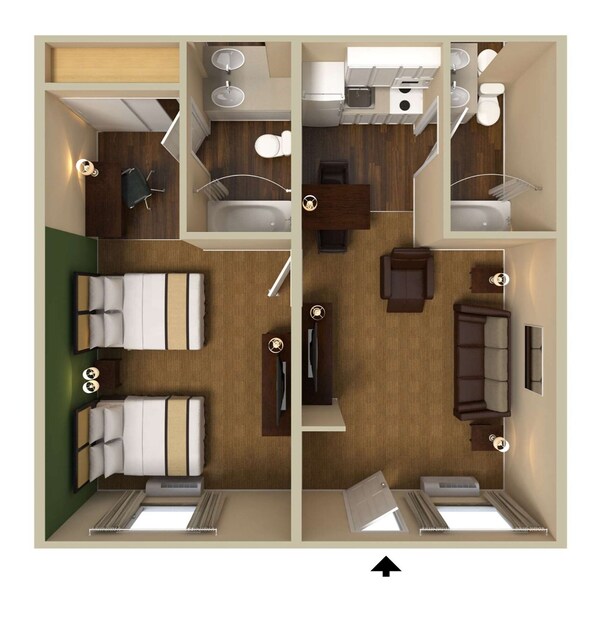 Skrivebord, strykejern/-brett og wi-fi (inkludert)