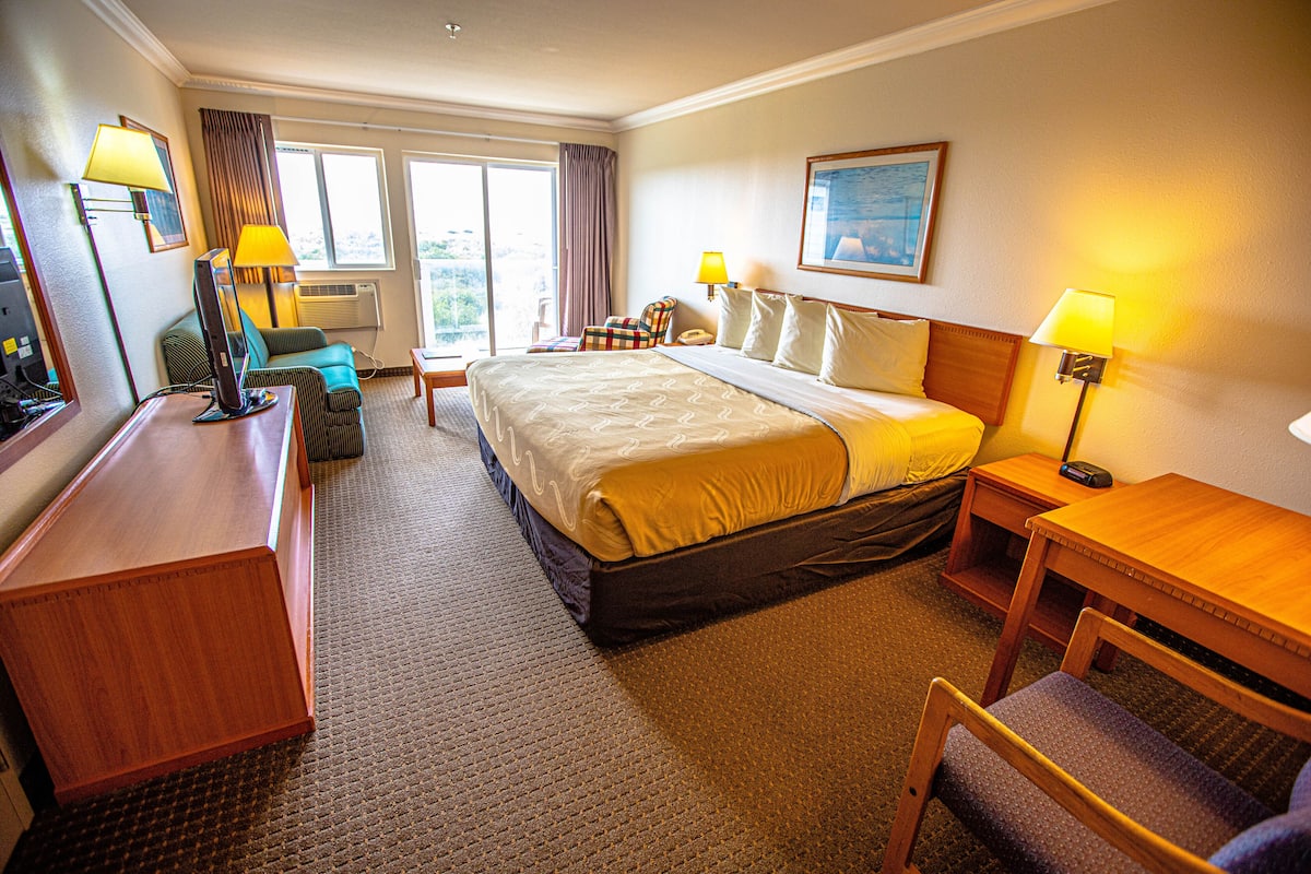 Room, 1 King Bed with Sofa bed, Mobility Accessible (with View) | Premium bedding, desk, laptop workspace, iron/ironing board