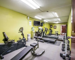 Stay fit on the go with our fully equipped gym featuring a treadmill, elliptical trainer, stationary bike, bench press, and dumbbells.