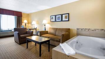 Desk, laptop workspace, blackout curtains, iron/ironing board