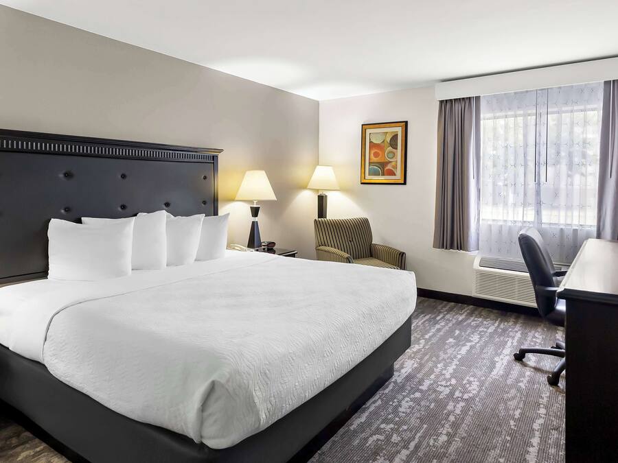 Escritorio, cortinas blackout y tabla de planchar con plancha