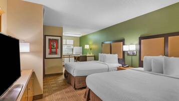 Desk, laptop workspace, free WiFi, bed sheets