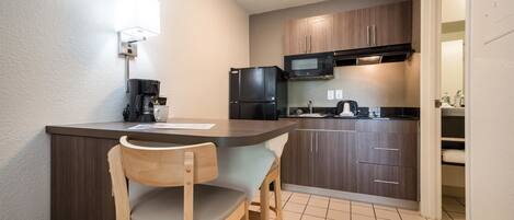 Fridge, microwave, coffee/tea maker