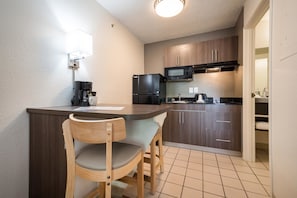 Fridge, microwave, coffee/tea maker