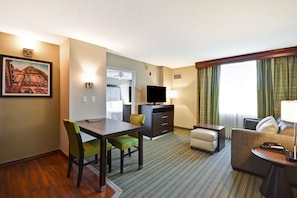 27-inch TV with cable channels, MP3 dock