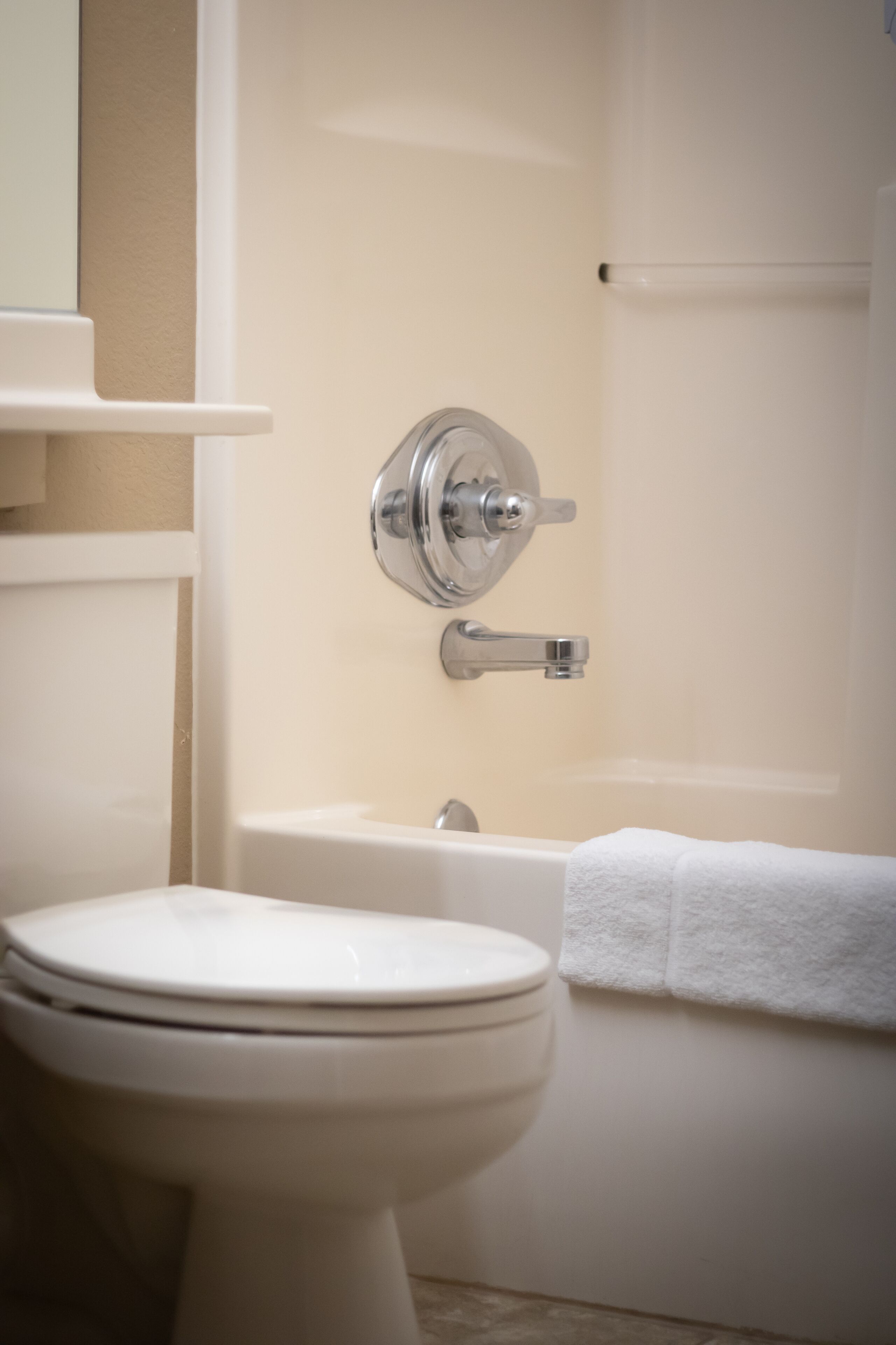 A bathroom with a toilet, a bathtub, and a shower.
