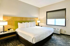 Premium bedding, desk, blackout drapes, iron/ironing board