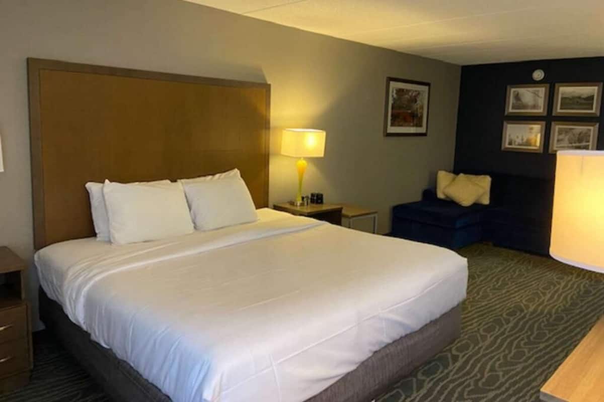 Premium bedding, desk, blackout drapes, soundproofing