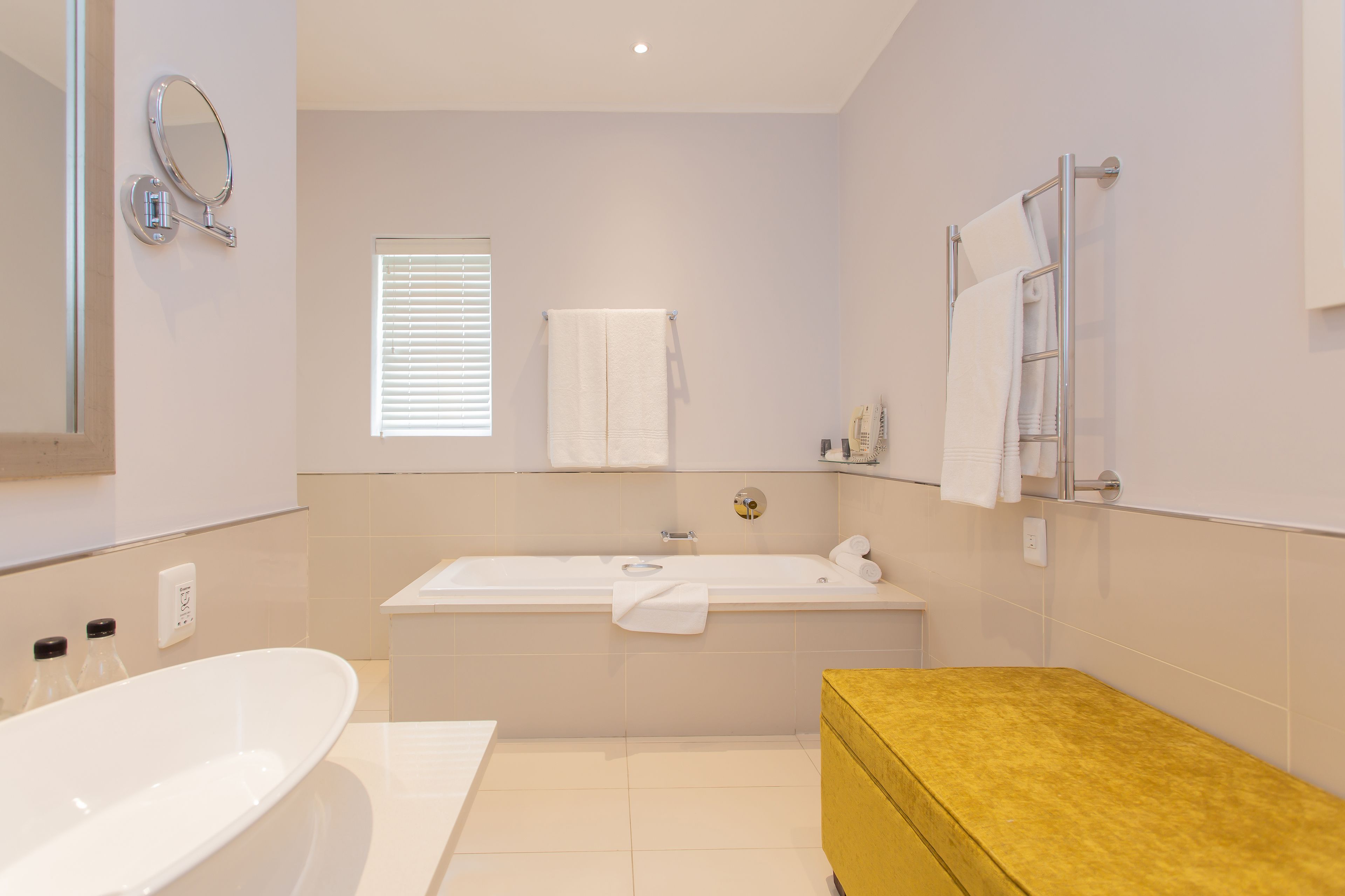 separate bathtub and shower, deep-soaking bathtub, free toiletries