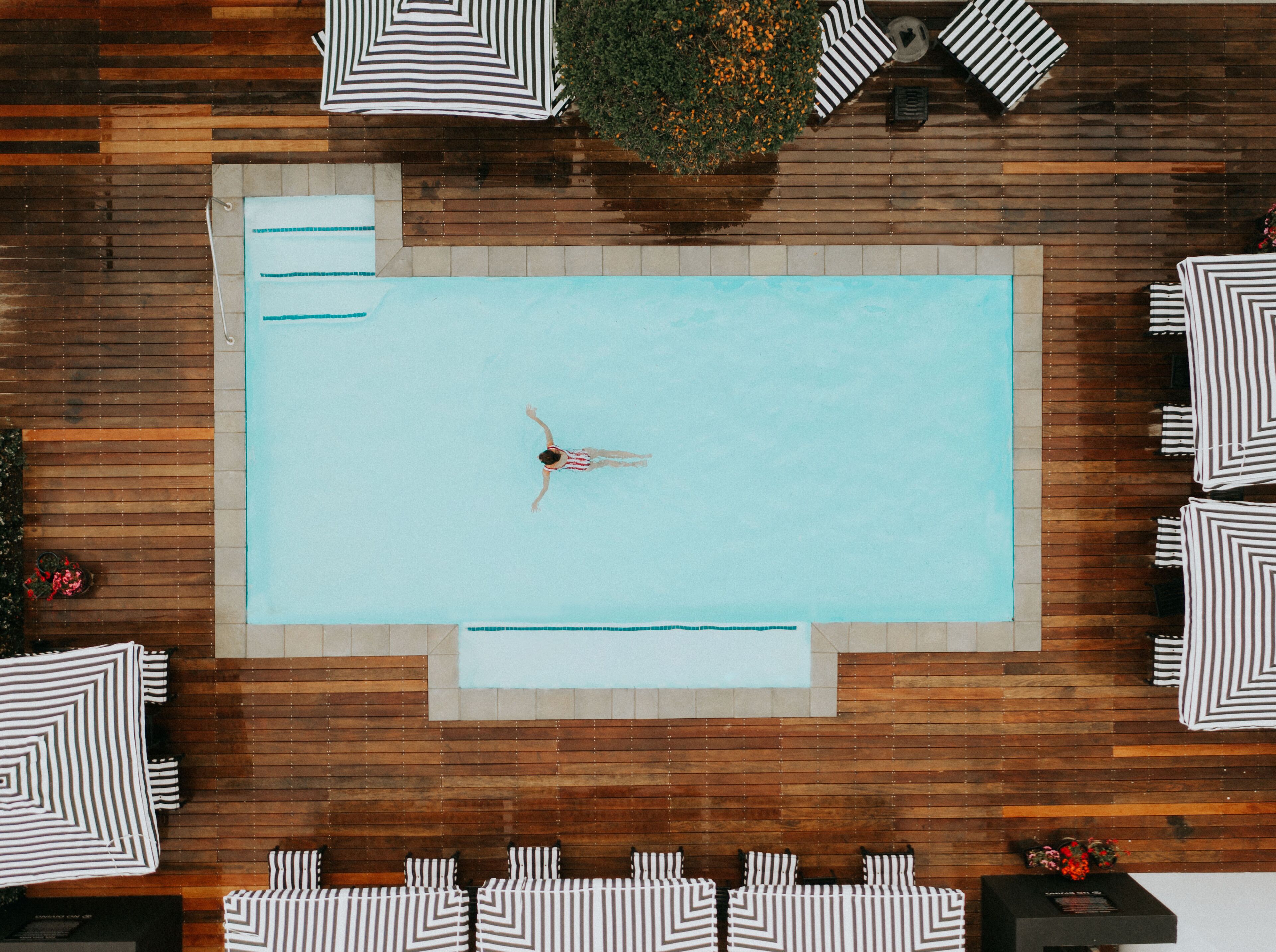 outdoor pool, pool loungers