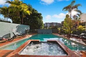 Outdoor pool, pool umbrellas
