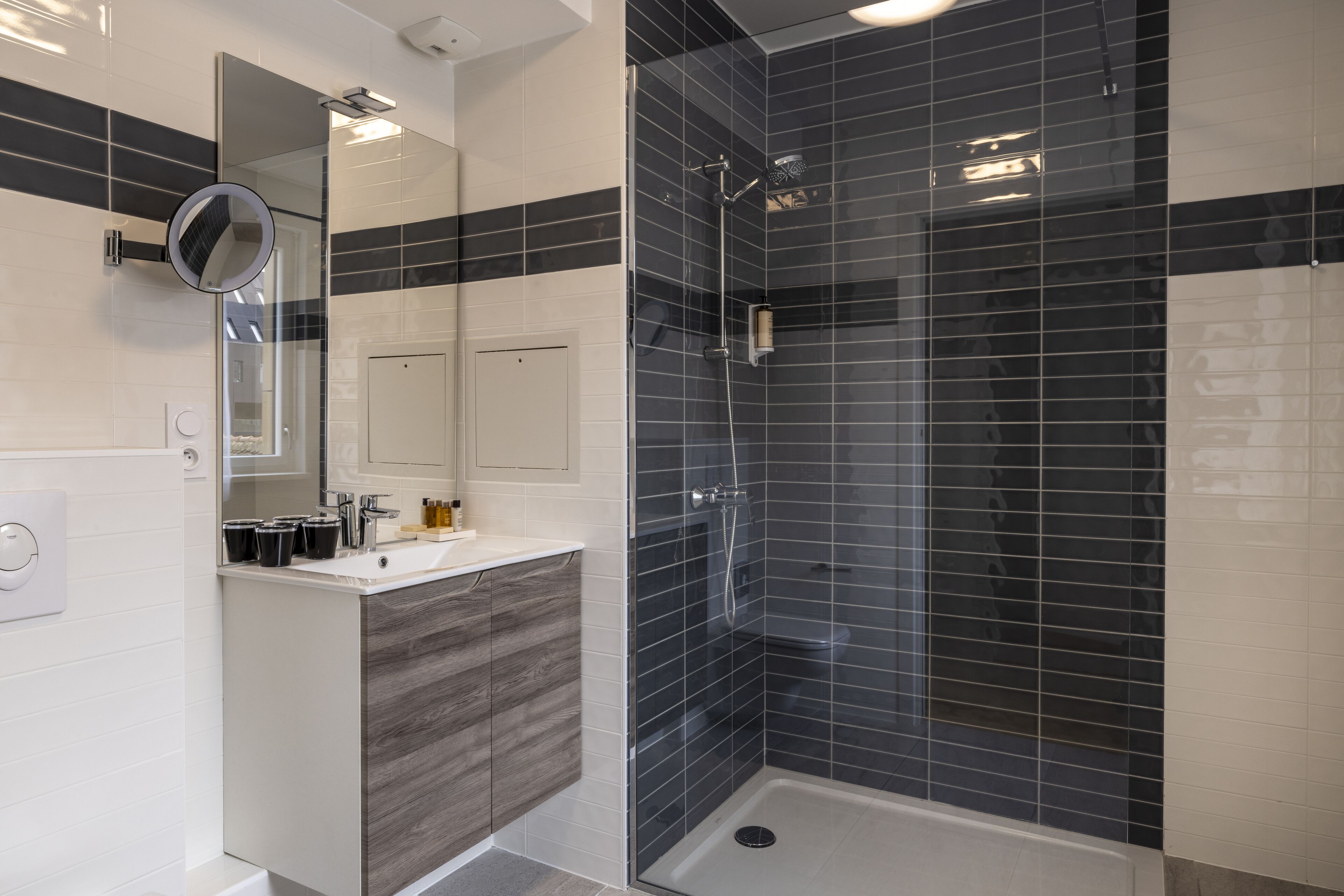 free toiletries, hair dryer, slippers, towels