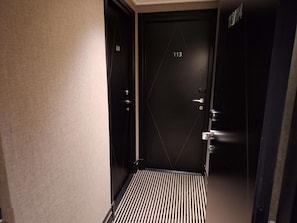 A narrow hallway with a black door labeled '113' and a metal threshold. - Mercure Paris Arc de Triomphe Wagram (Paris)