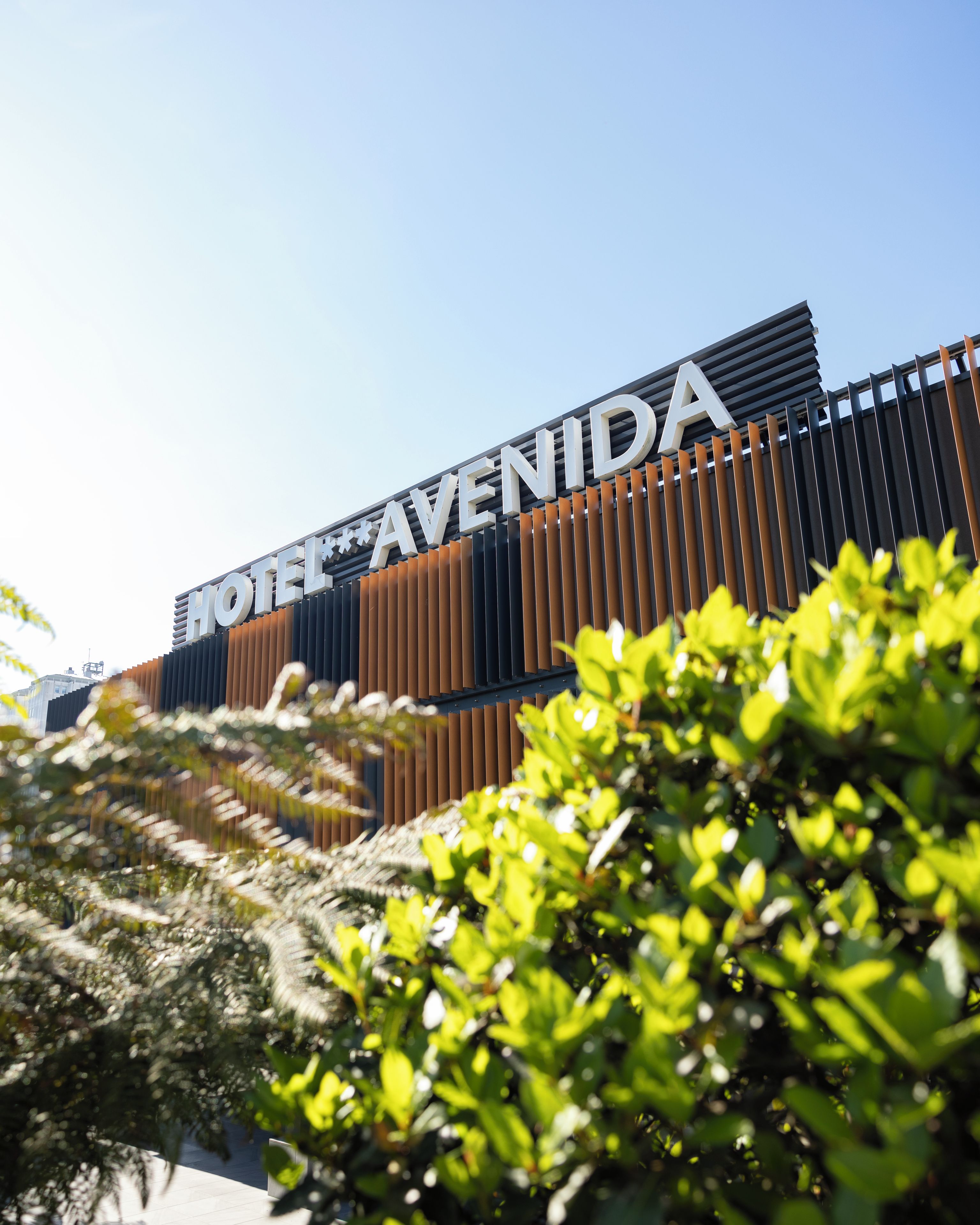 Un cartel de hotel con el nombre 'HOTEL AVENIDA' en letras grandes.