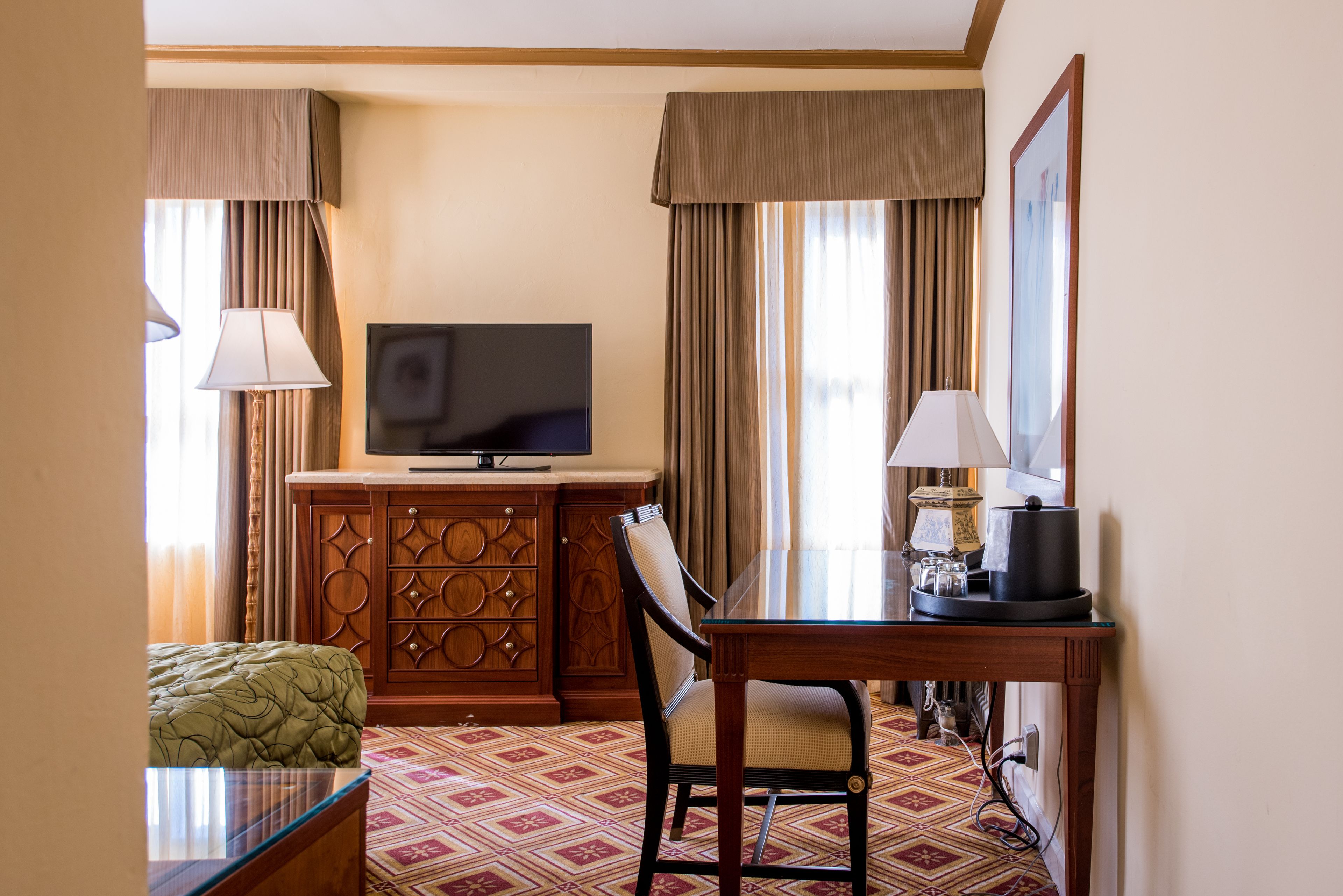 Blackout drapes, iron/ironing board