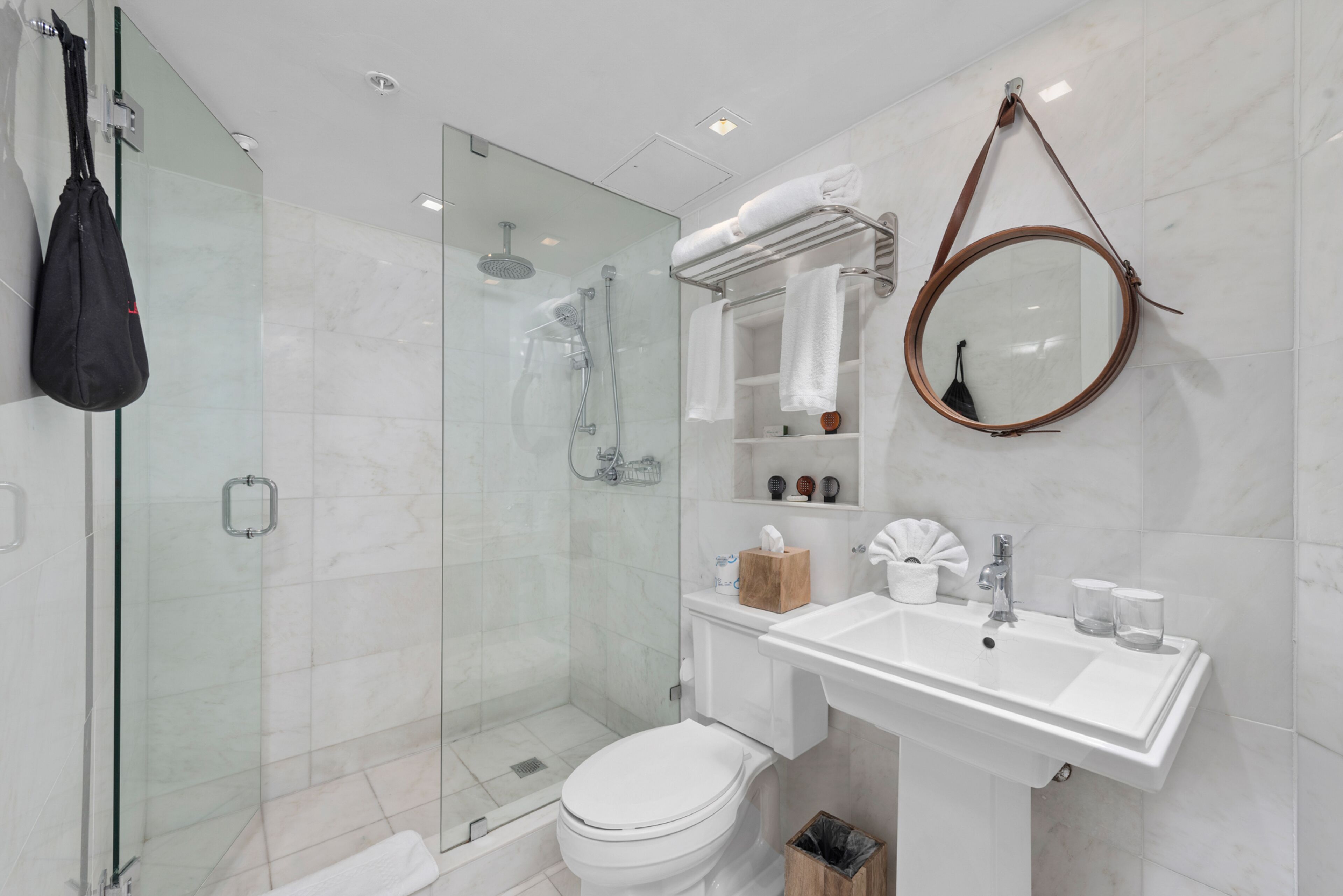 Shower, free toiletries, hair dryer, bathrobes