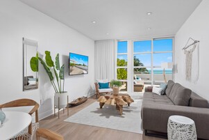 Flat-screen TV, iPod dock