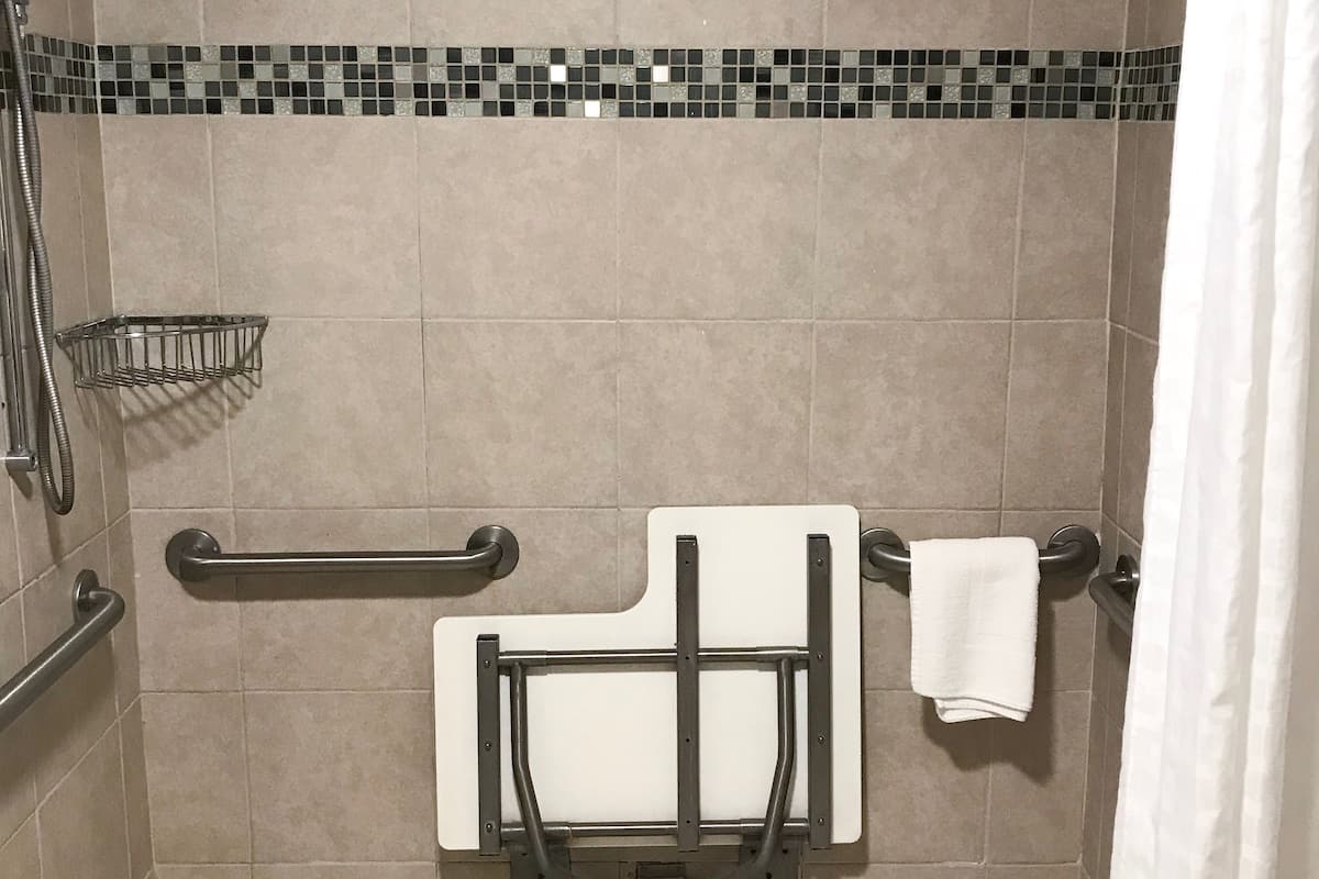 studio suite, 1 king bed, accessible, non smoking (mobility/hearing accessible) | bathroom | combined shower/bathtub, eco-friendly toiletries, hair dryer, towels