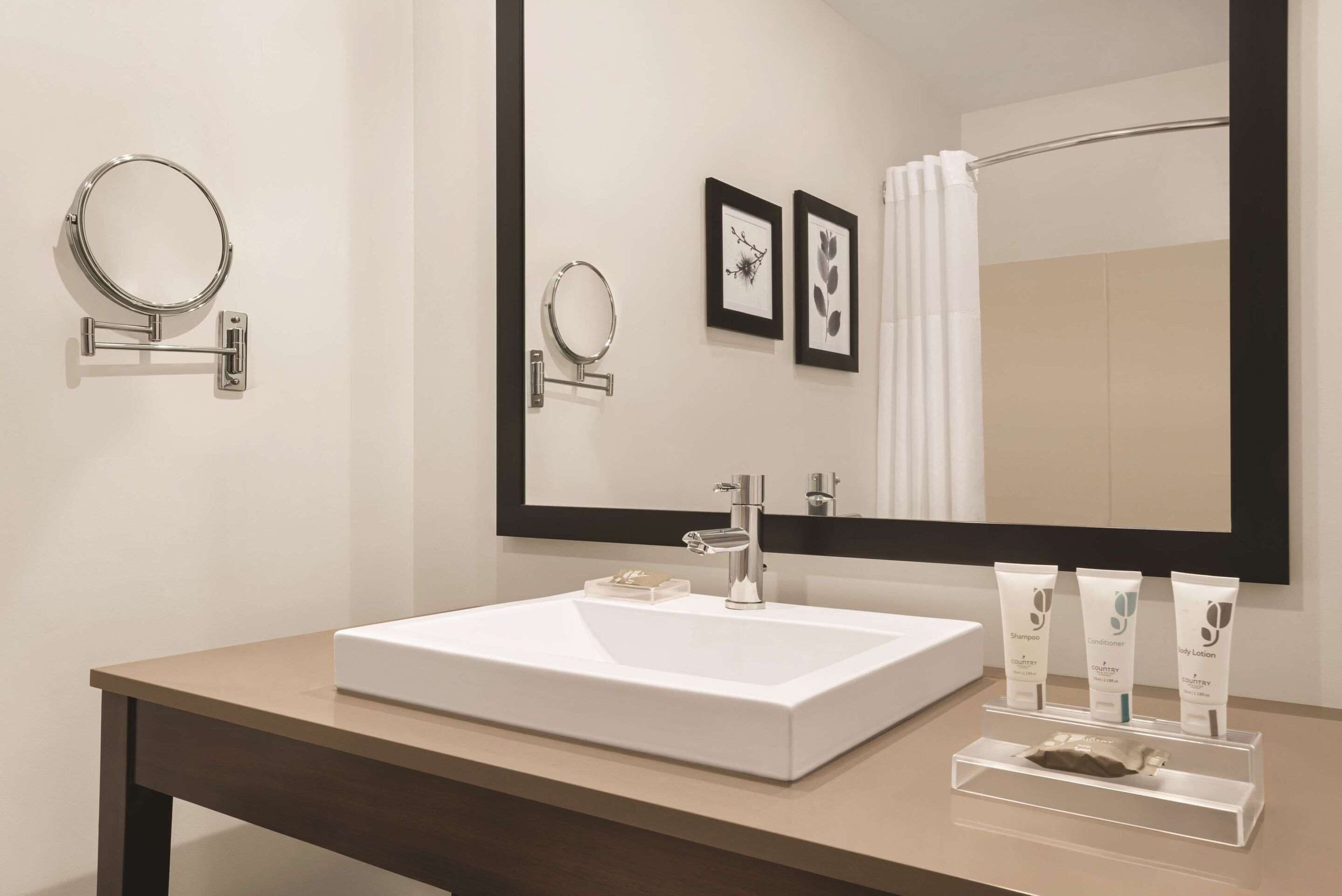 premium bedding, desk, laptop workspace, blackout curtains